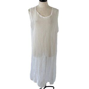 Made In Italy Midi Shift Dress One Size White Pure Cotton Gauze Sleeveless New